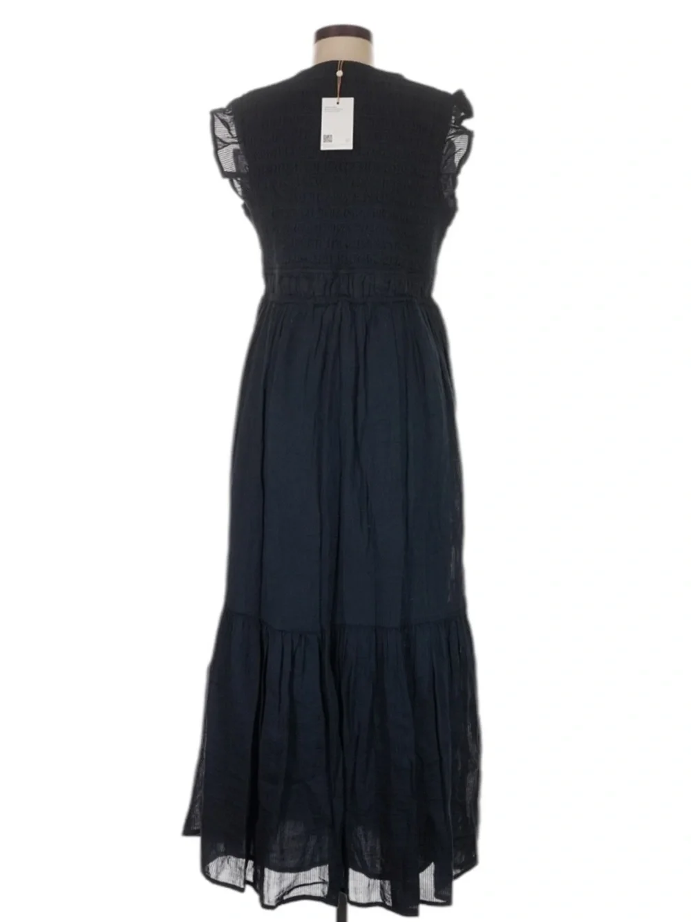 Quince Organic Textured Cotton Smocked V-Neck Midi Dress Size M Navy Wedding - Picture 3 of 10